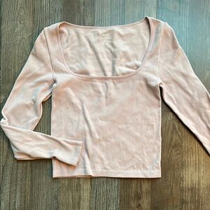 Pink Ribbed Long Sleeve Top